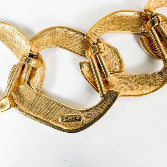 Monet Red Cream Enamel Gold-Tone Chain Link Necklace Chunky Statement - Picture 3 of 4